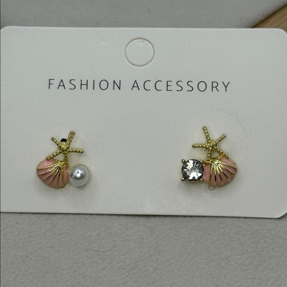 Starfish and Shell Earrings with Faux Pearl, Gemstone and Gold To e Starfish